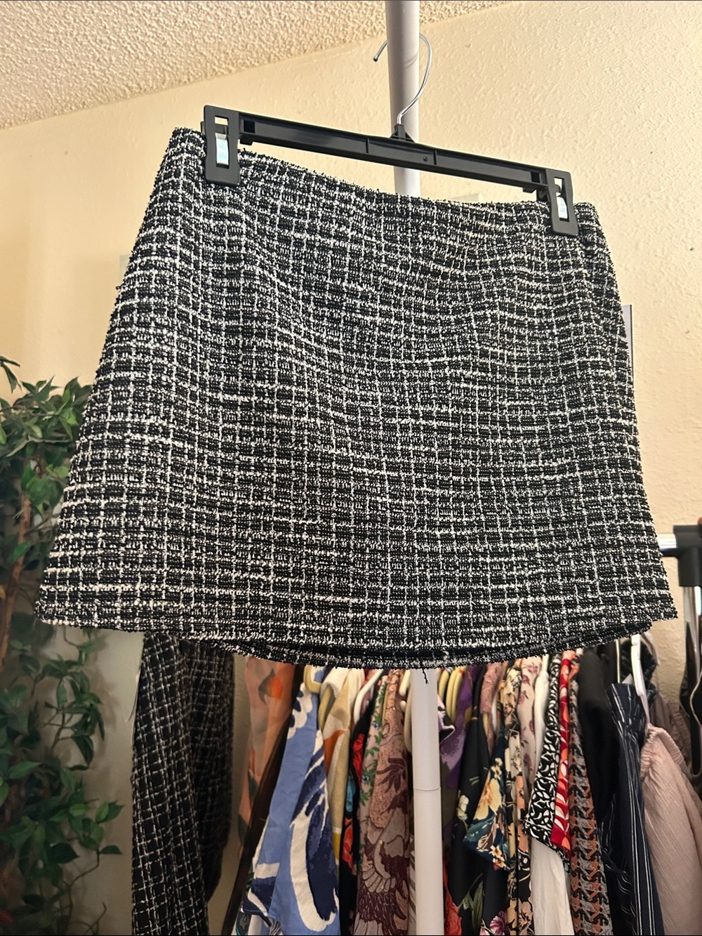 Black & Ivory Tweed Mini Skirt - Chic Textured A-Line